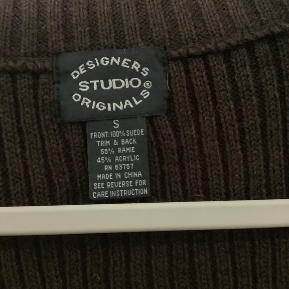 Vtg Designer Originals Women Small Brown Sleeveless Zip Up Vest 100% Suede Front - Picture 3 of 7